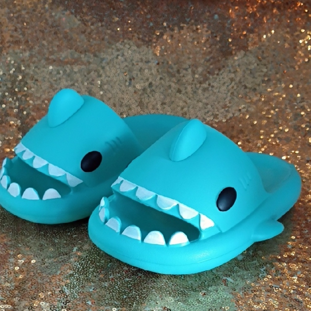 Kids Shark Slide Sandals - Turquoise
